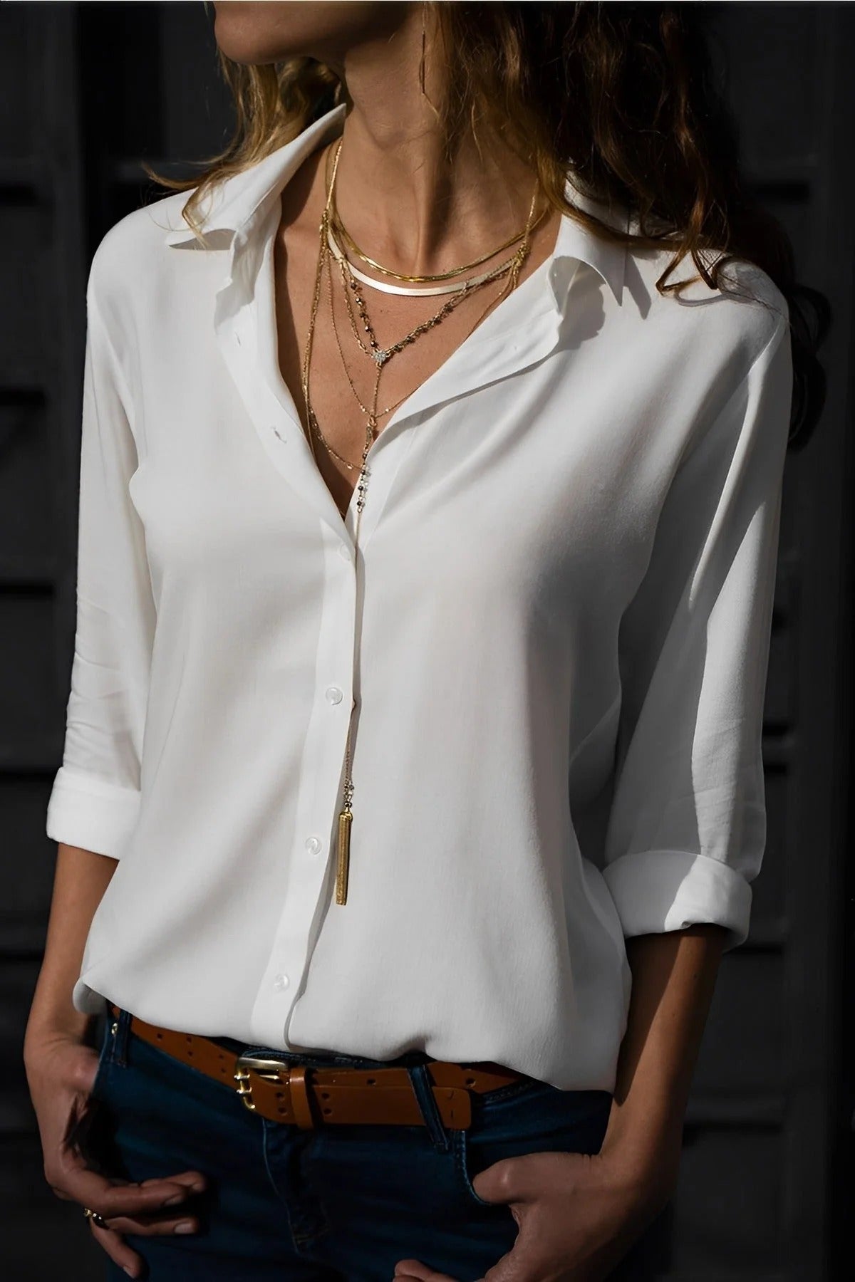Amery - Camicia casual con colletto a revers per donne