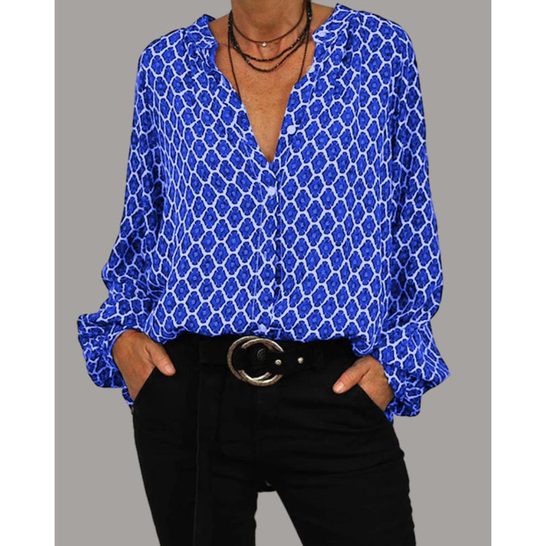 Meriva - Blusa sciolta con scollo a V e bottoni per donne