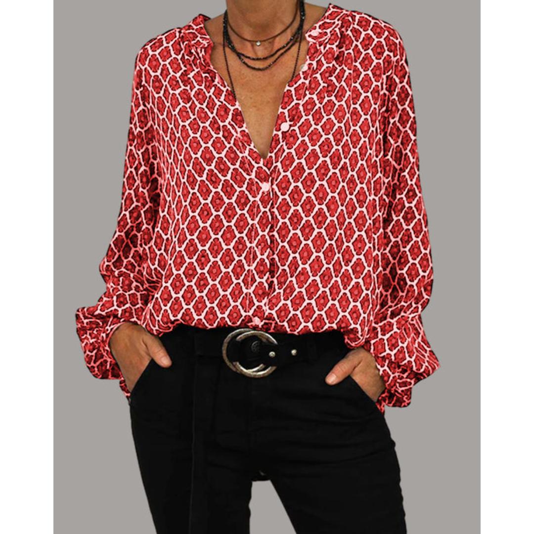 Meriva - Blusa sciolta con scollo a V e bottoni per donne