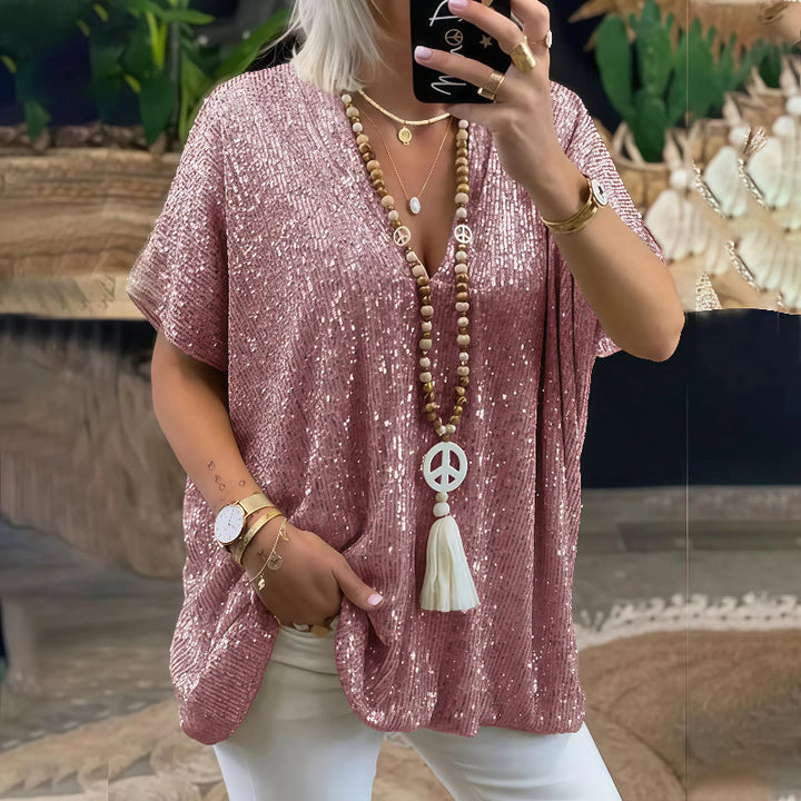 Paola - Sequin V-Neck T-Shirt