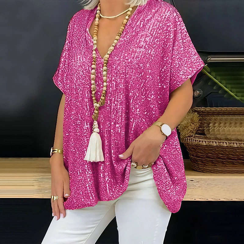 Paola - Sequin V-Neck T-Shirt