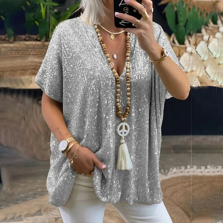 Paola - Sequin V-Neck T-Shirt