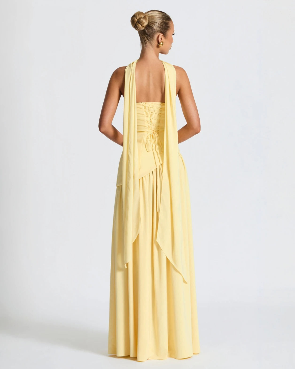 Elara™ | Sculptural Halter Neck Maxi Dress with Deep Slit