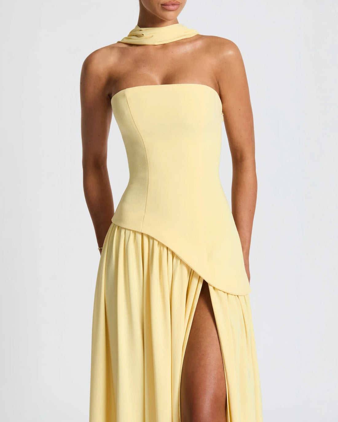 Elara™ | Sculptural Halter Neck Maxi Dress with Deep Slit